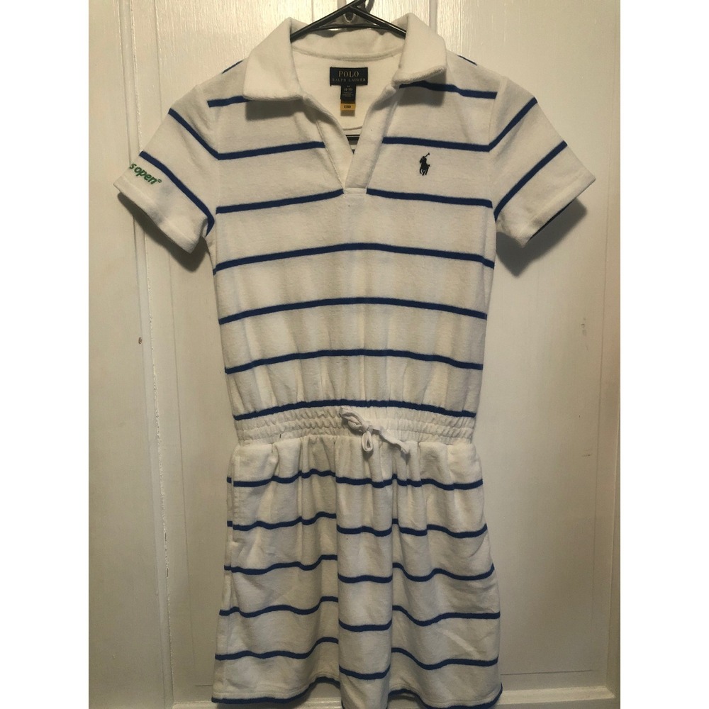 Polo by Ralph Lauren White and Blue Striped Girls Romper Dress